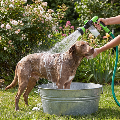 Petvito Pup Jet Dog Wash Hose Attachment — 8-Way Spray & Shampoo Dispenser